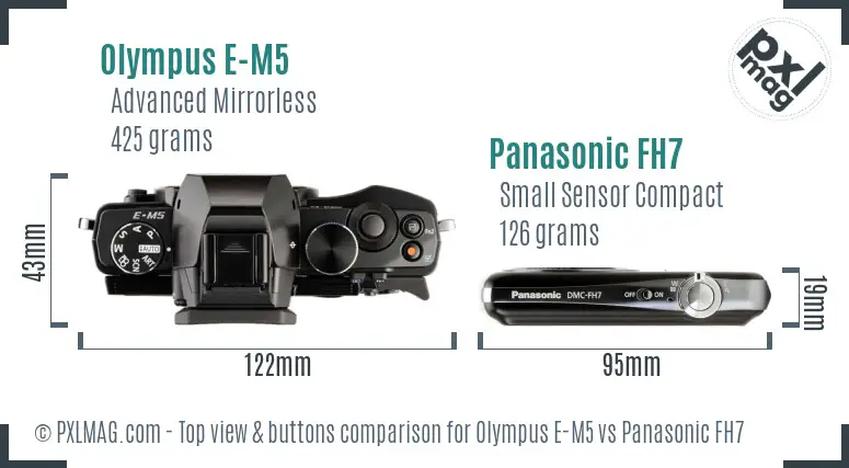 Olympus E-M5 vs Panasonic FH7 top view buttons comparison