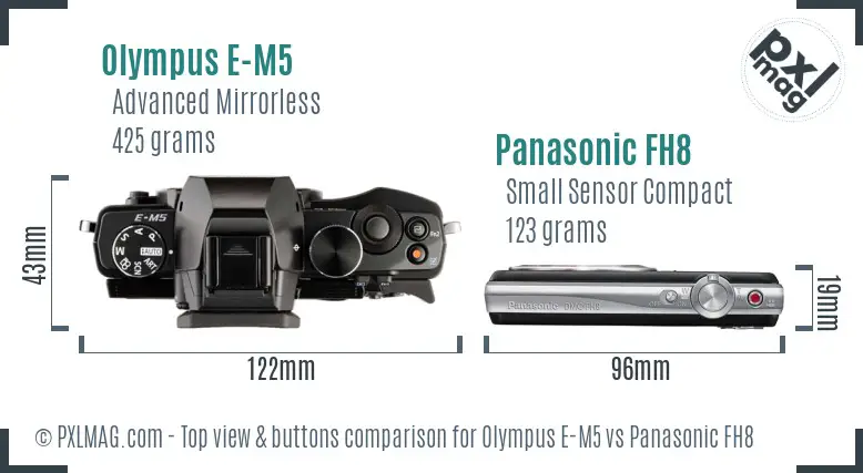 Olympus E-M5 vs Panasonic FH8 top view buttons comparison