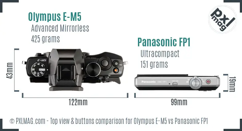 Olympus E-M5 vs Panasonic FP1 top view buttons comparison