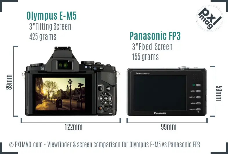 Olympus E-M5 vs Panasonic FP3 Screen and Viewfinder comparison
