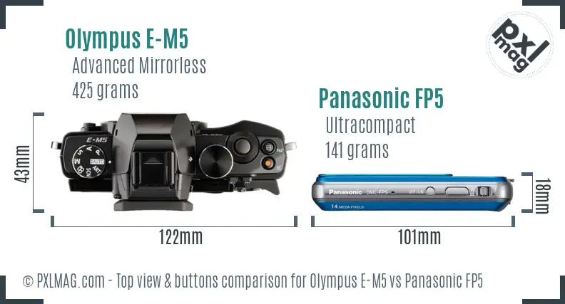 Olympus E-M5 vs Panasonic FP5 top view buttons comparison
