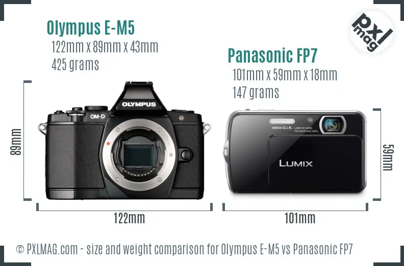 Olympus E-M5 vs Panasonic FP7 size comparison