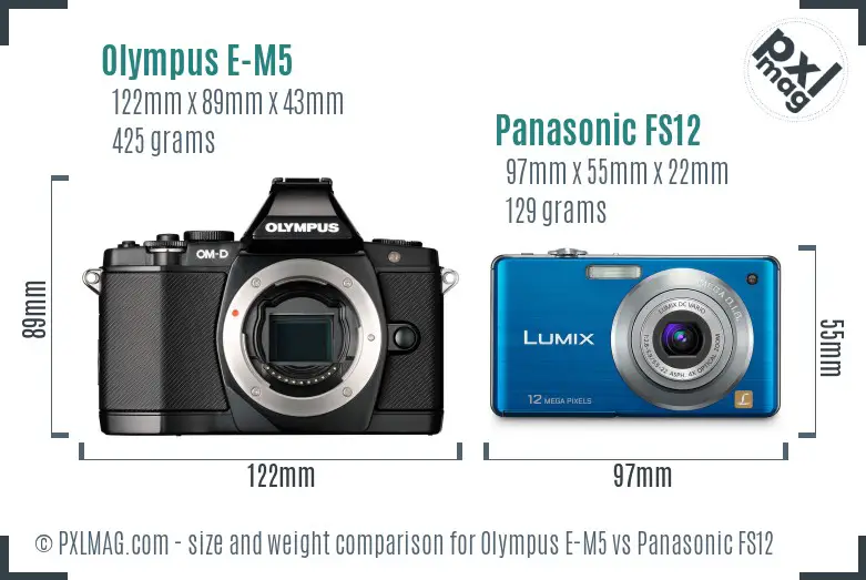 Olympus E-M5 vs Panasonic FS12 size comparison