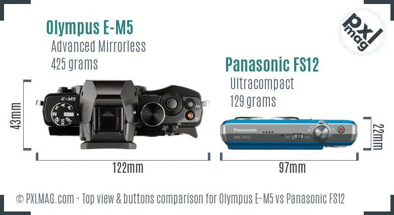 Olympus E-M5 vs Panasonic FS12 top view buttons comparison