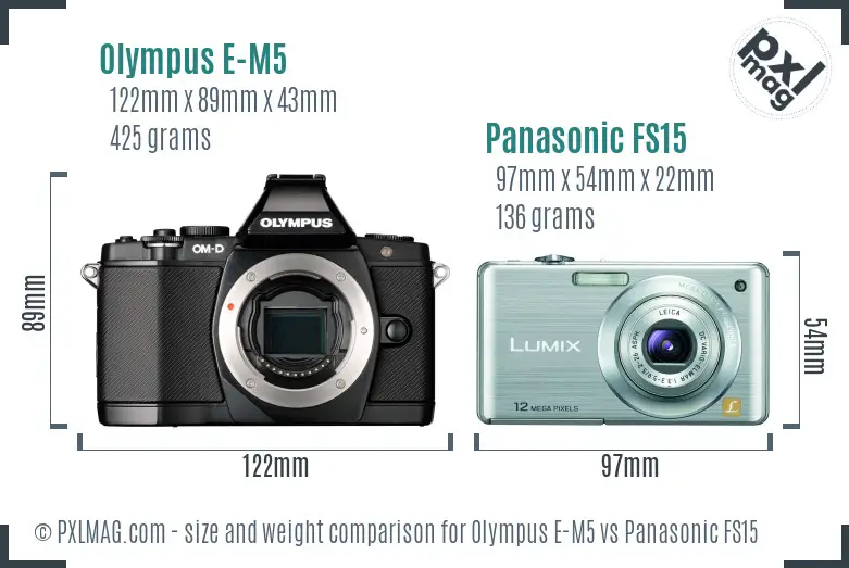 Olympus E-M5 vs Panasonic FS15 size comparison