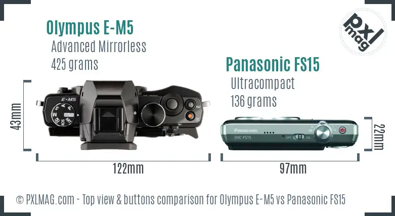 Olympus E-M5 vs Panasonic FS15 top view buttons comparison