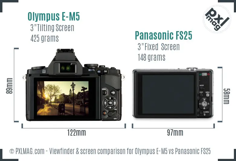 Olympus E-M5 vs Panasonic FS25 Screen and Viewfinder comparison