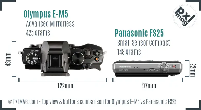Olympus E-M5 vs Panasonic FS25 top view buttons comparison