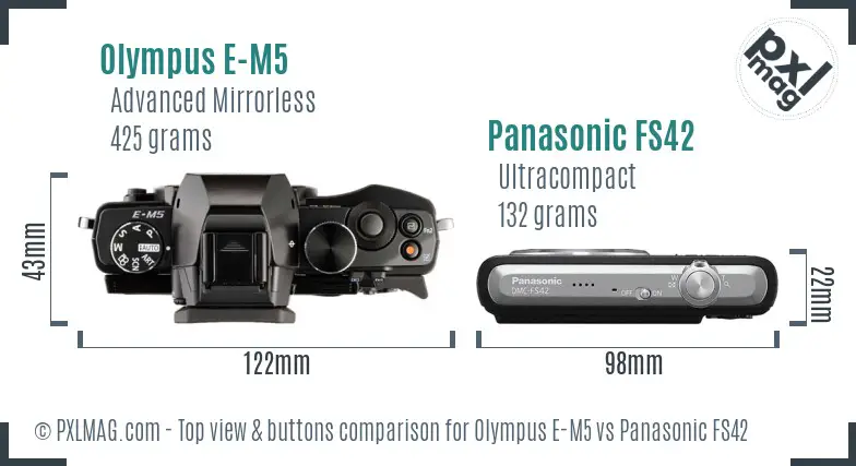 Olympus E-M5 vs Panasonic FS42 top view buttons comparison