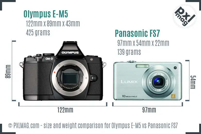 Olympus E-M5 vs Panasonic FS7 size comparison