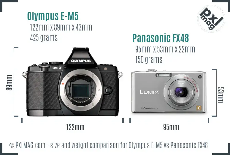 Olympus E-M5 vs Panasonic FX48 size comparison
