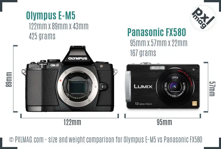 Olympus E-M5 vs Panasonic FX580 size comparison