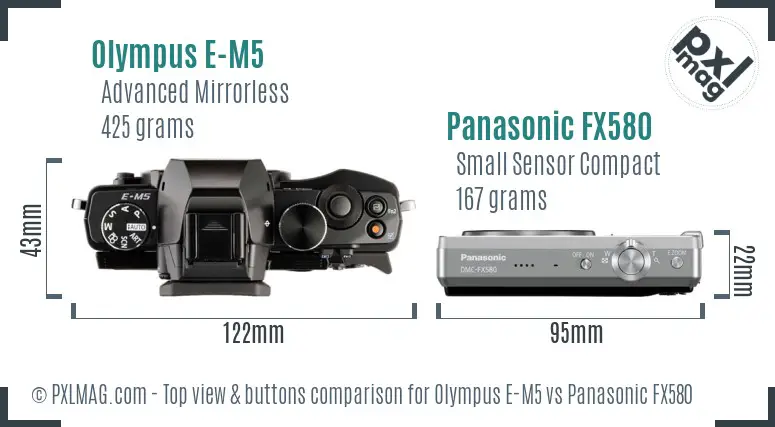 Olympus E-M5 vs Panasonic FX580 top view buttons comparison