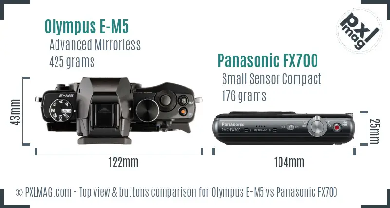 Olympus E-M5 vs Panasonic FX700 top view buttons comparison