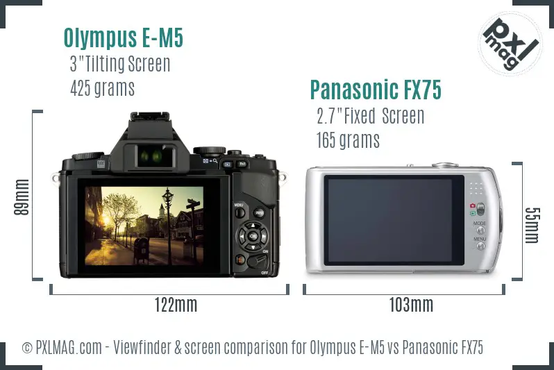Olympus E-M5 vs Panasonic FX75 Screen and Viewfinder comparison