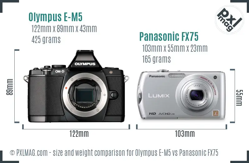 Olympus E-M5 vs Panasonic FX75 size comparison