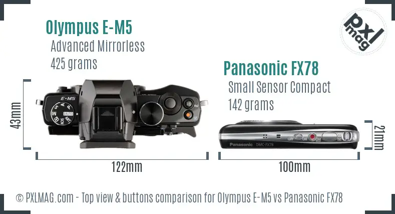 Olympus E-M5 vs Panasonic FX78 top view buttons comparison