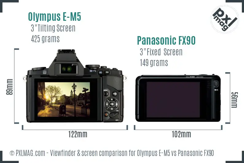 Olympus E-M5 vs Panasonic FX90 Screen and Viewfinder comparison