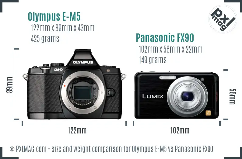 Olympus E-M5 vs Panasonic FX90 size comparison