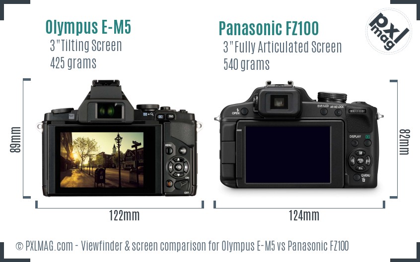 Olympus E-M5 vs Panasonic FZ100 Screen and Viewfinder comparison