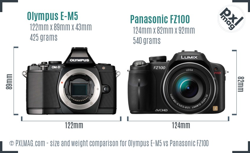 Olympus E-M5 vs Panasonic FZ100 size comparison