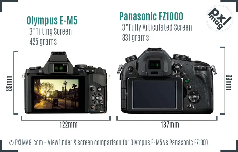 Olympus E-M5 vs Panasonic FZ1000 Screen and Viewfinder comparison