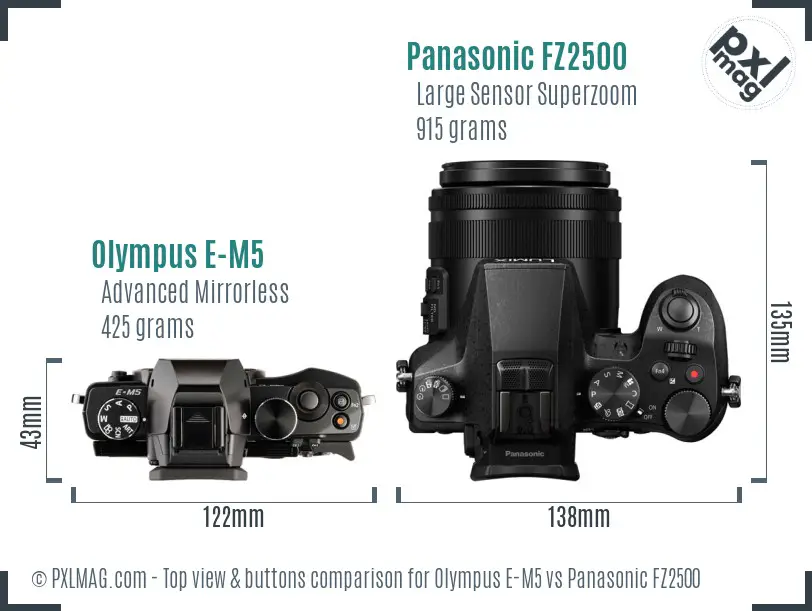 Olympus E-M5 vs Panasonic FZ2500 top view buttons comparison