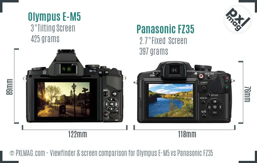 Olympus E-M5 vs Panasonic FZ35 Screen and Viewfinder comparison