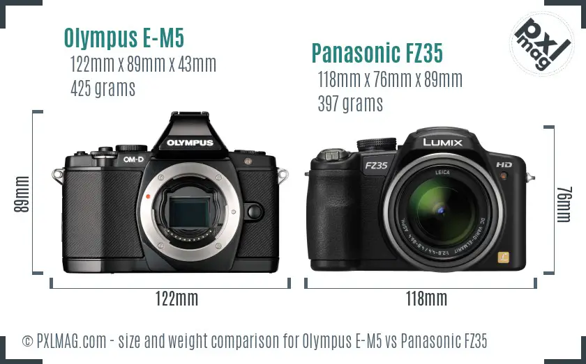 Olympus E-M5 vs Panasonic FZ35 size comparison