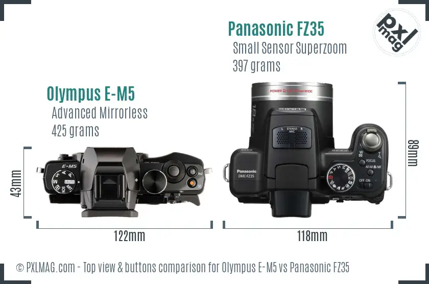 Olympus E-M5 vs Panasonic FZ35 top view buttons comparison