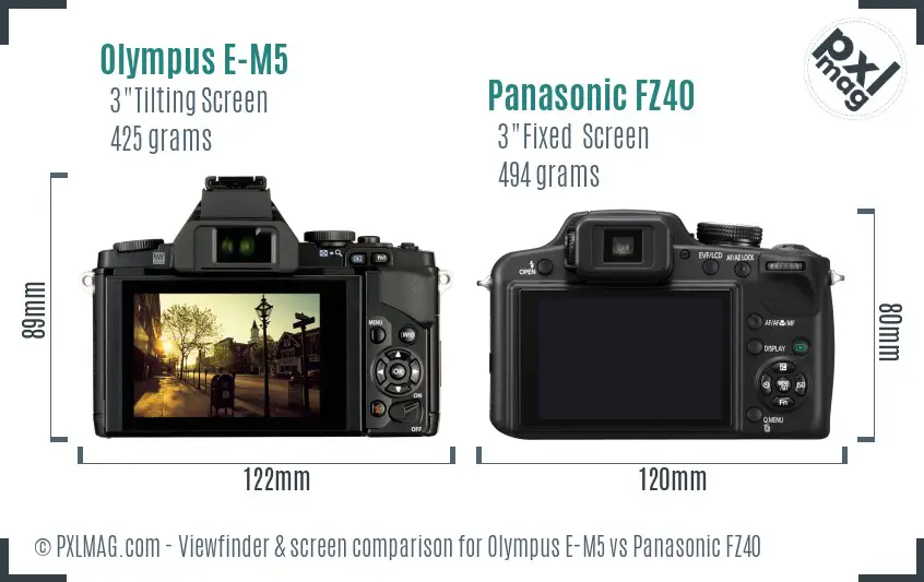 Olympus E-M5 vs Panasonic FZ40 Screen and Viewfinder comparison