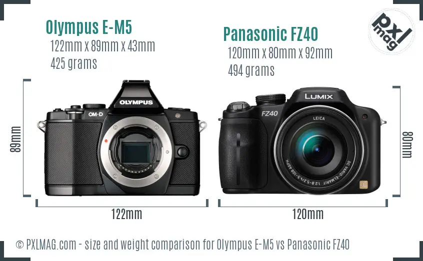 Olympus E-M5 vs Panasonic FZ40 size comparison