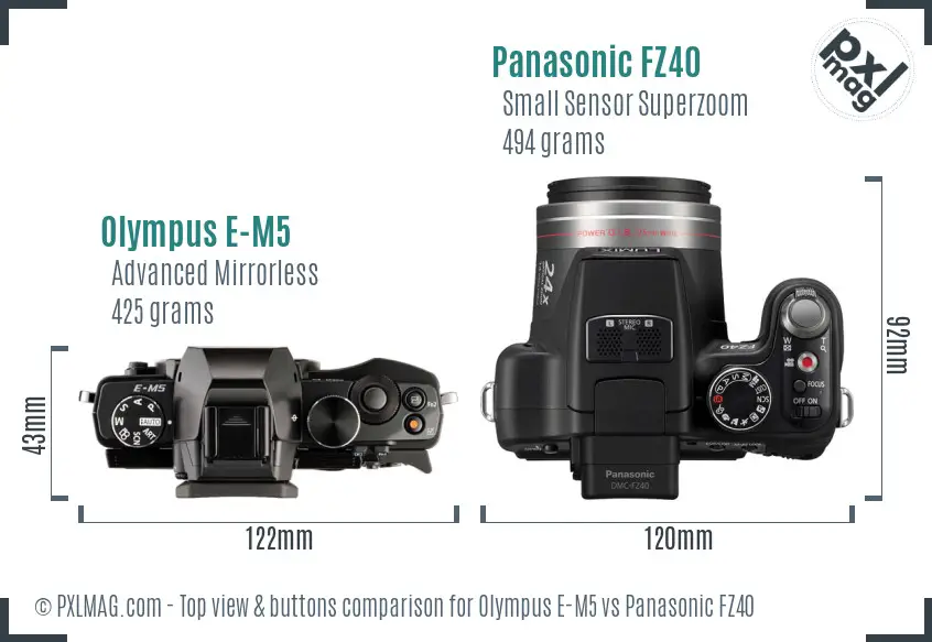 Olympus E-M5 vs Panasonic FZ40 top view buttons comparison