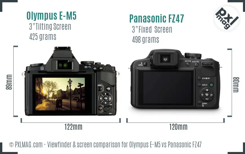 Olympus E-M5 vs Panasonic FZ47 Screen and Viewfinder comparison
