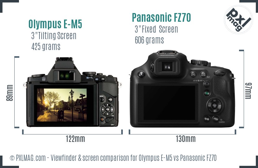 Olympus E-M5 vs Panasonic FZ70 Screen and Viewfinder comparison