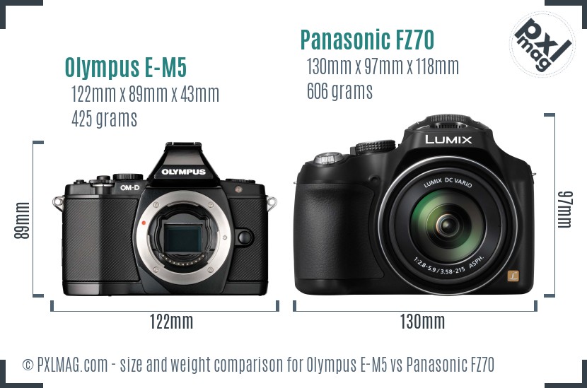 Olympus E-M5 vs Panasonic FZ70 size comparison