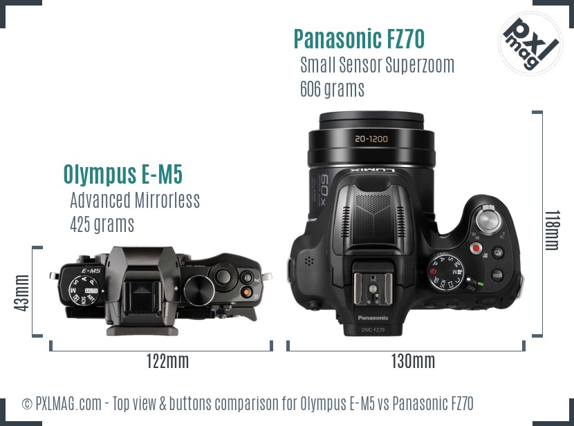 Olympus E-M5 vs Panasonic FZ70 top view buttons comparison