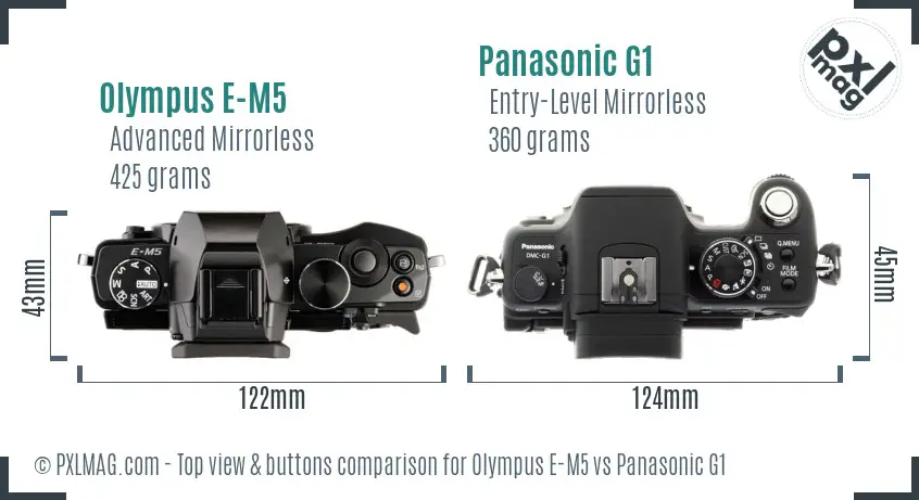 Olympus E-M5 vs Panasonic G1 top view buttons comparison