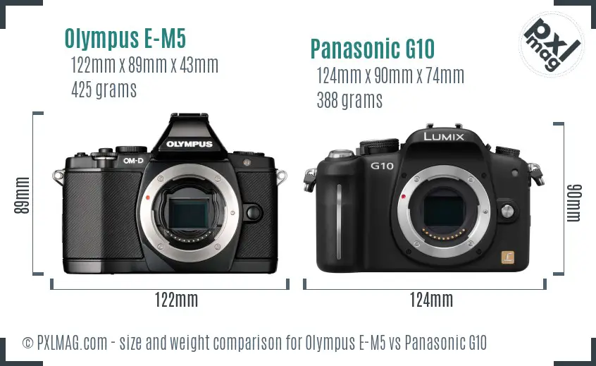 Olympus E-M5 vs Panasonic G10 size comparison