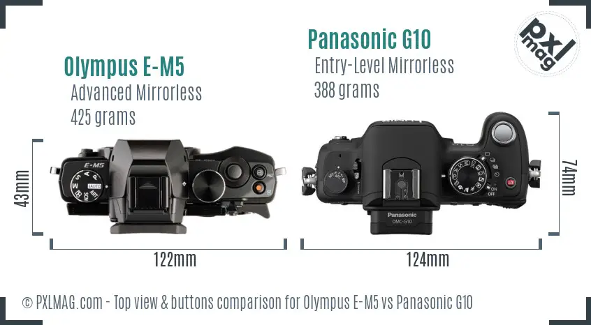 Olympus E-M5 vs Panasonic G10 top view buttons comparison