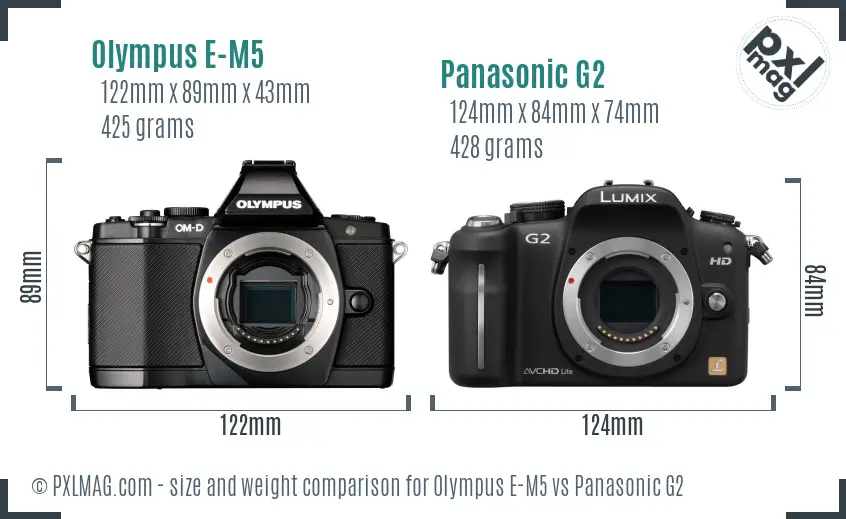 Olympus E-M5 vs Panasonic G2 size comparison