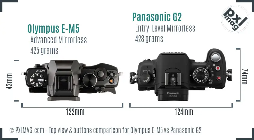 Olympus E-M5 vs Panasonic G2 top view buttons comparison