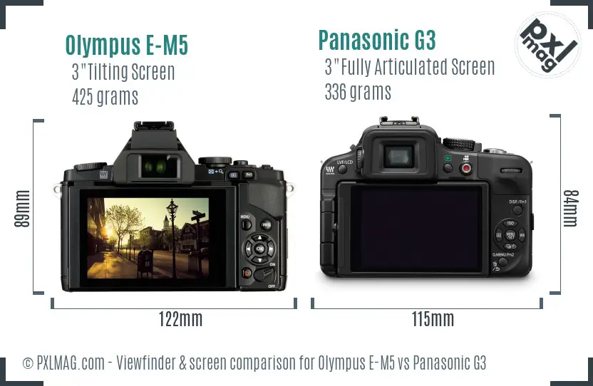 Olympus E-M5 vs Panasonic G3 Screen and Viewfinder comparison