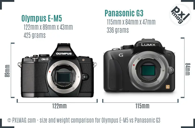 Olympus E-M5 vs Panasonic G3 size comparison