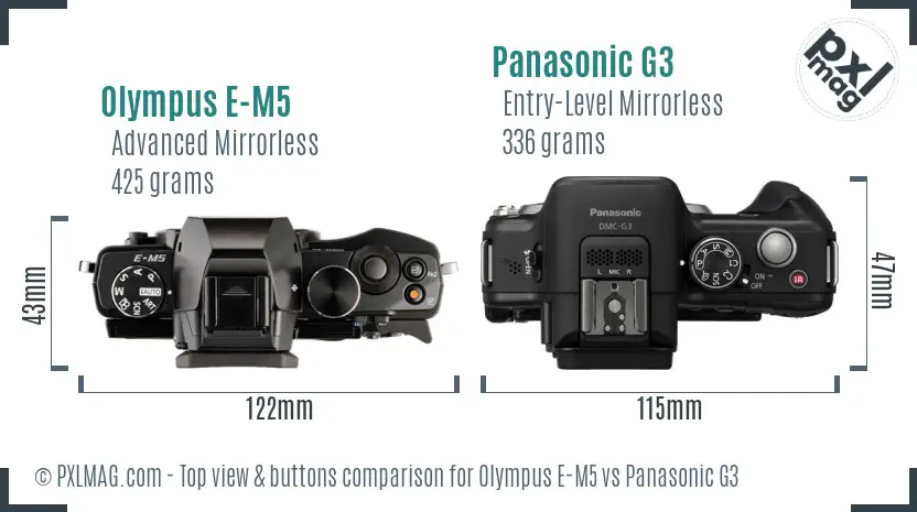 Olympus E-M5 vs Panasonic G3 top view buttons comparison