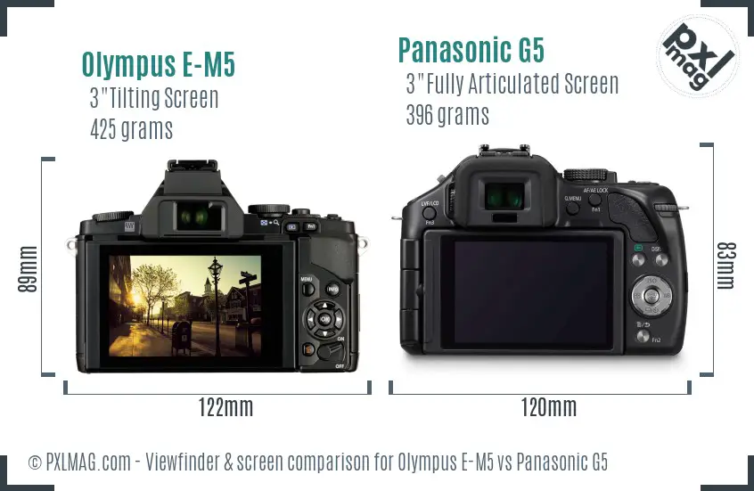 Olympus E-M5 vs Panasonic G5 Screen and Viewfinder comparison