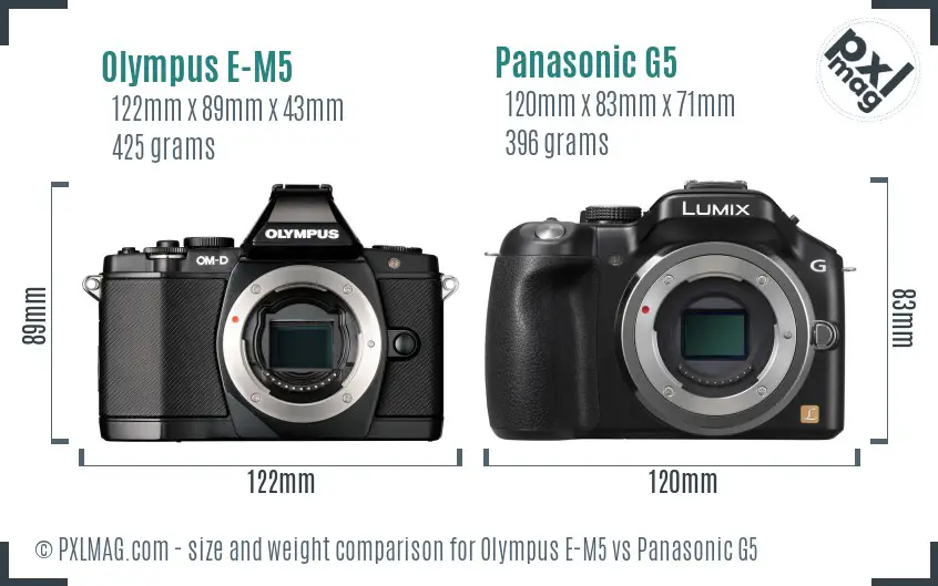 Olympus E-M5 vs Panasonic G5 size comparison