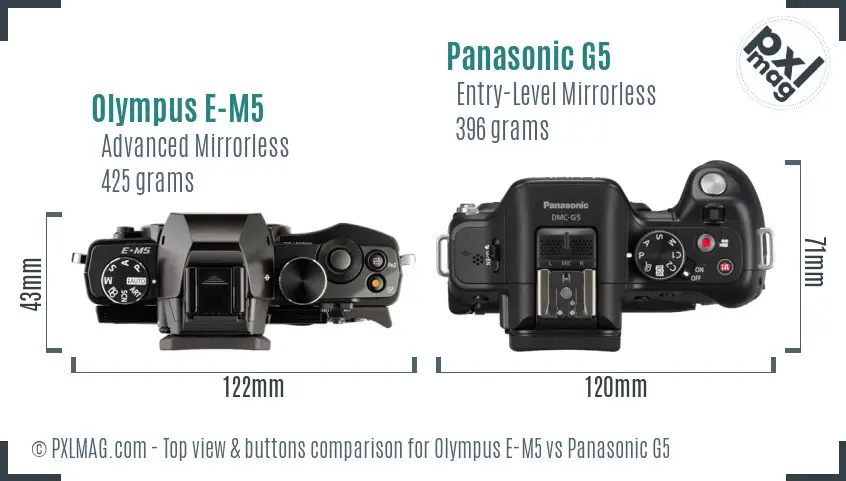 Olympus E-M5 vs Panasonic G5 top view buttons comparison