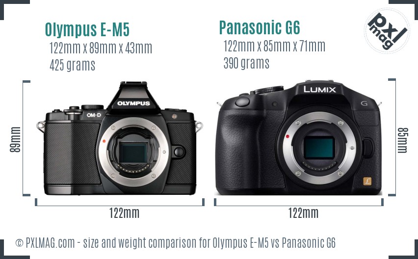 Olympus E-M5 vs Panasonic G6 size comparison