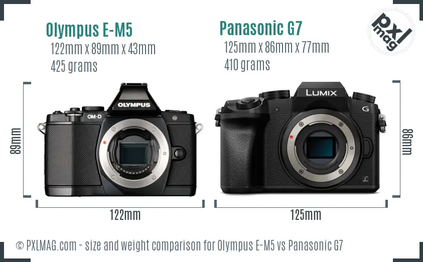Olympus E-M5 vs Panasonic G7 size comparison